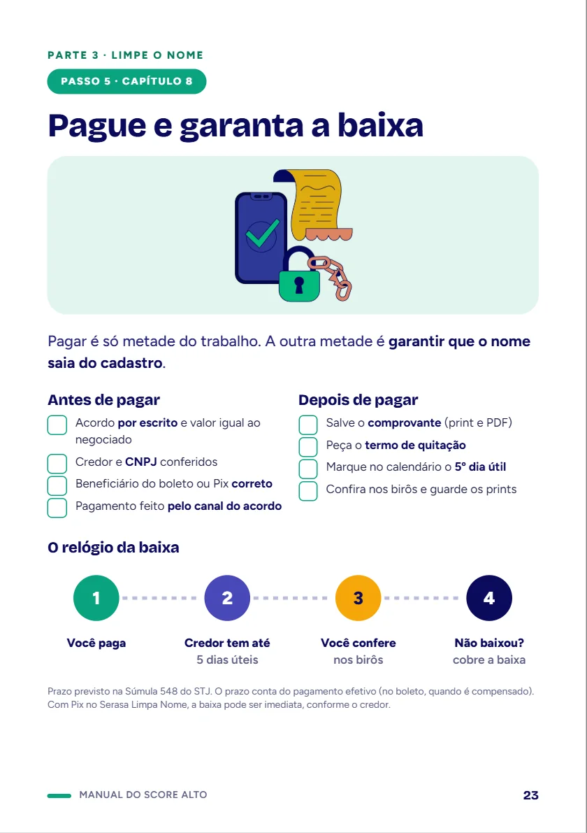 Página 23 do manual: pague e garanta a baixa